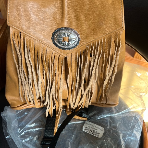 Fringed Leather Concho Backpack - Carmel - Picture 2 of 8